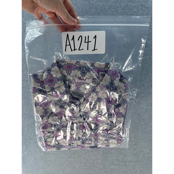 Wrangler Womens L Vintage Inspired Jeweled Snap Silver Purple Western Cotton Y2K - Picture 9 of 9